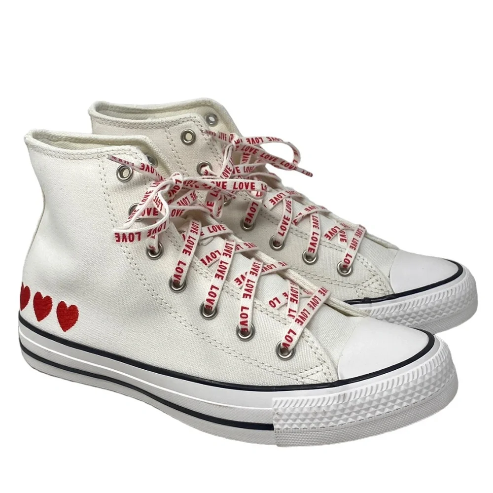 Converse Chuck Taylor High Sneakers Canvas Women's Kids Shoes Red White A02655F - Picture 2 of 10